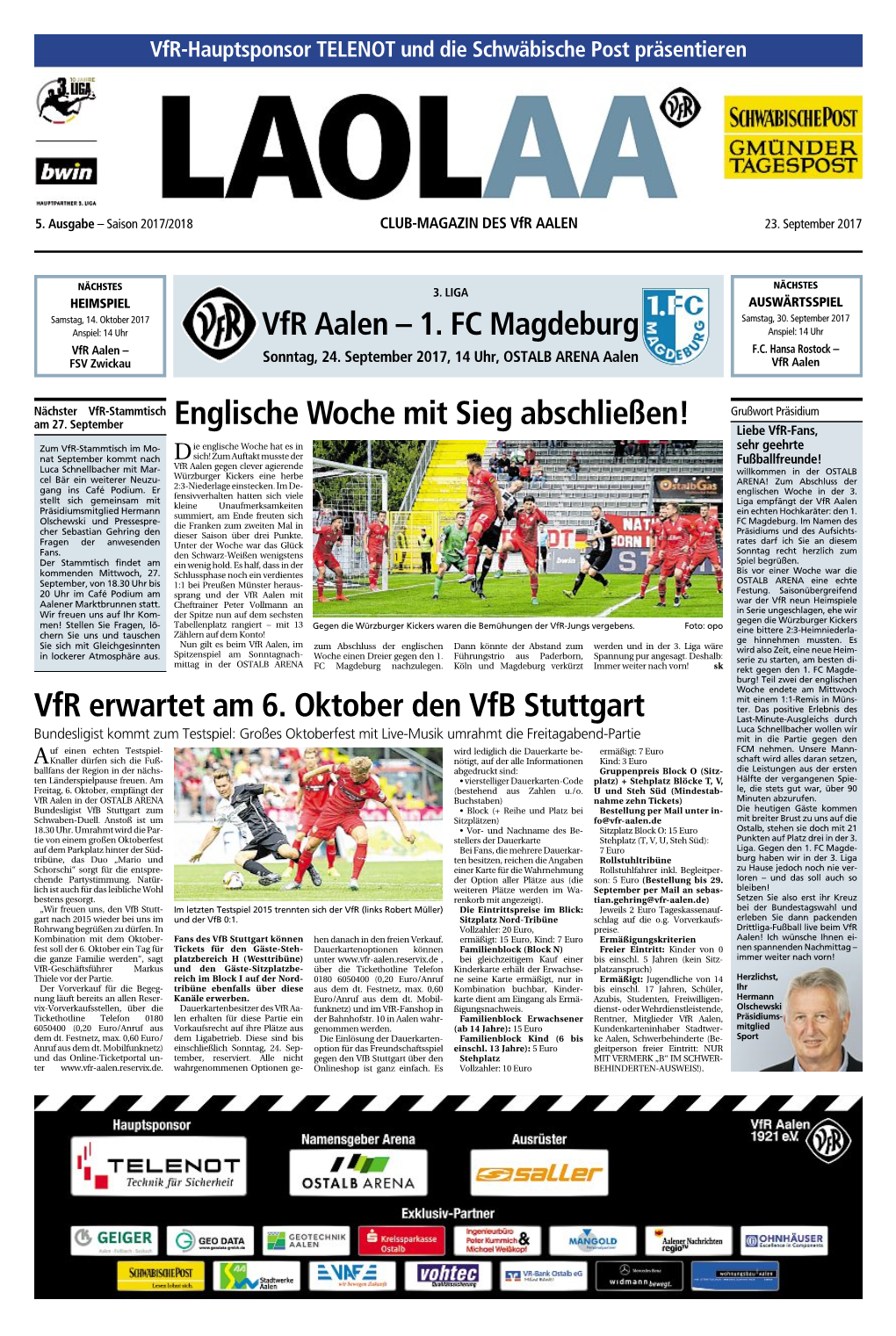 Vfr Erwartet Am 6. Oktober Den Vfb Stuttgart Englische Woche Mit Sieg