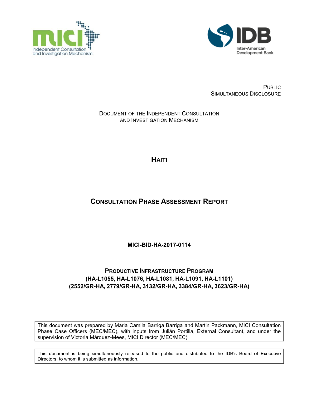 Haiti Consultation Phase Assessment Report Mici-Bid