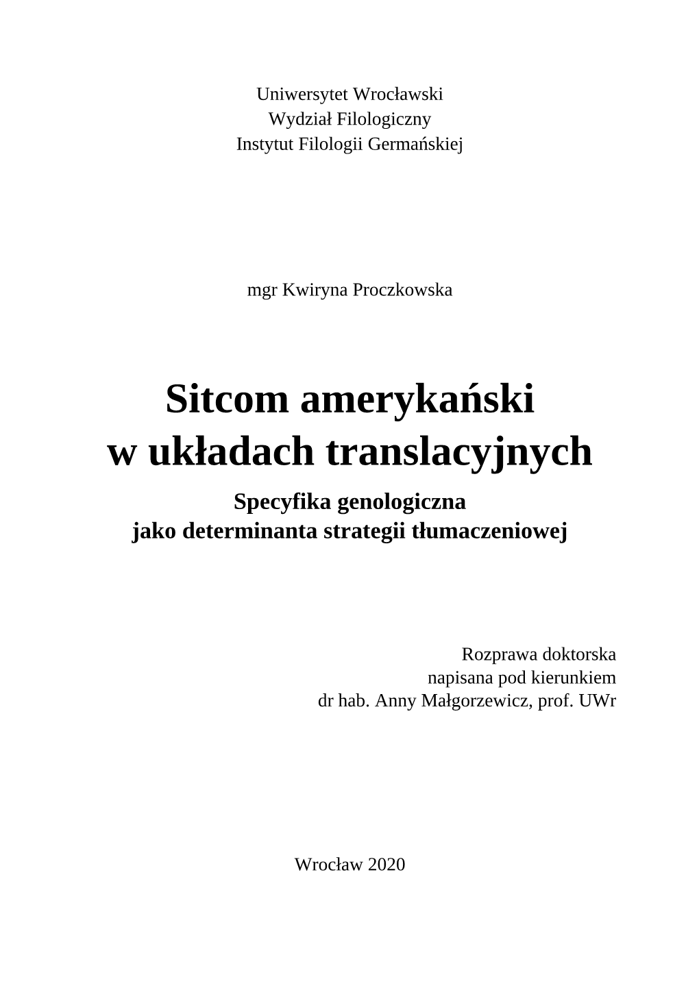 Sitcom Amerykański W Układach Translacyjnych