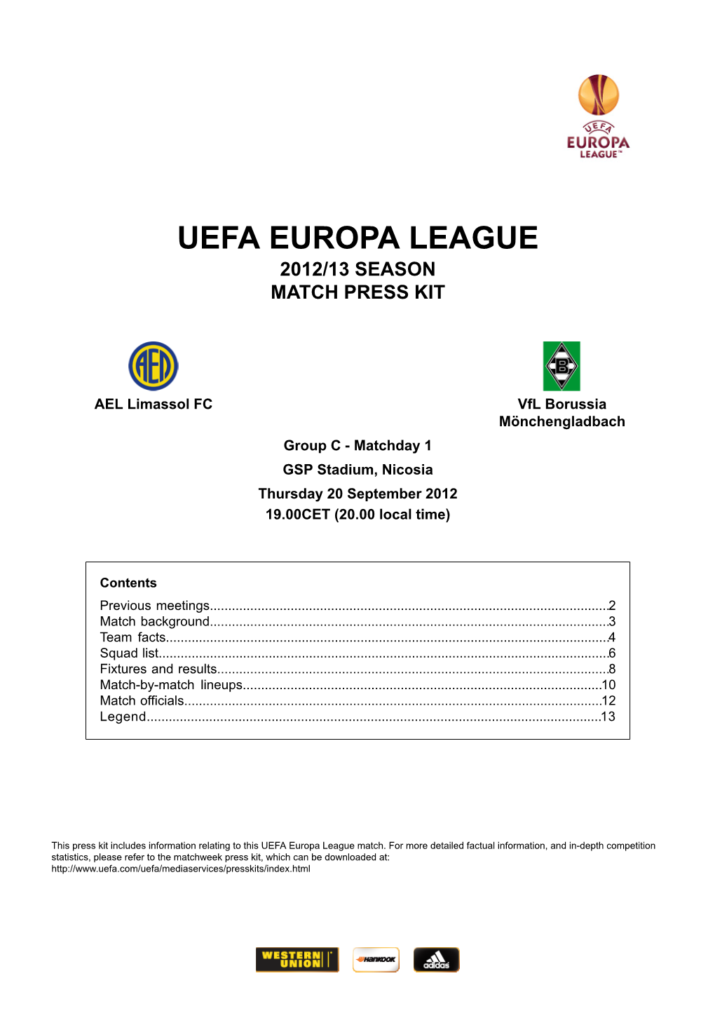 Uefa Europa League 2012/13 Season Match Press Kit