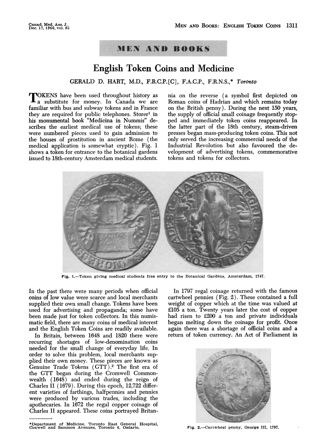 English Token Coins and Medicine GERALD D