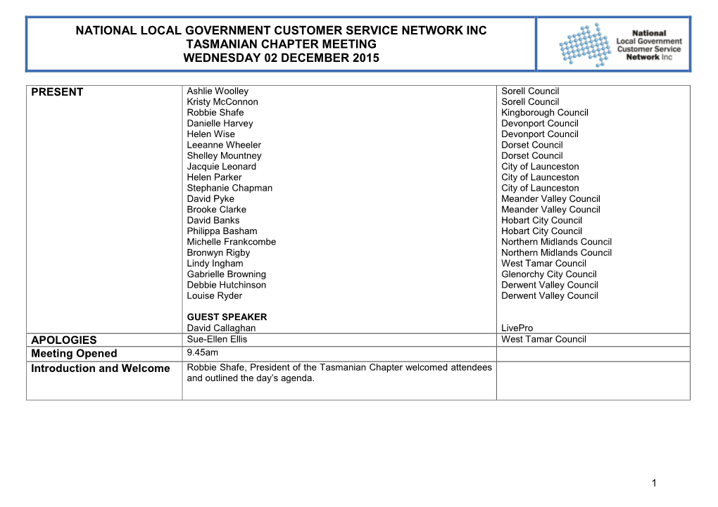 National Local Government Customer Service Network Inc Tasmanian