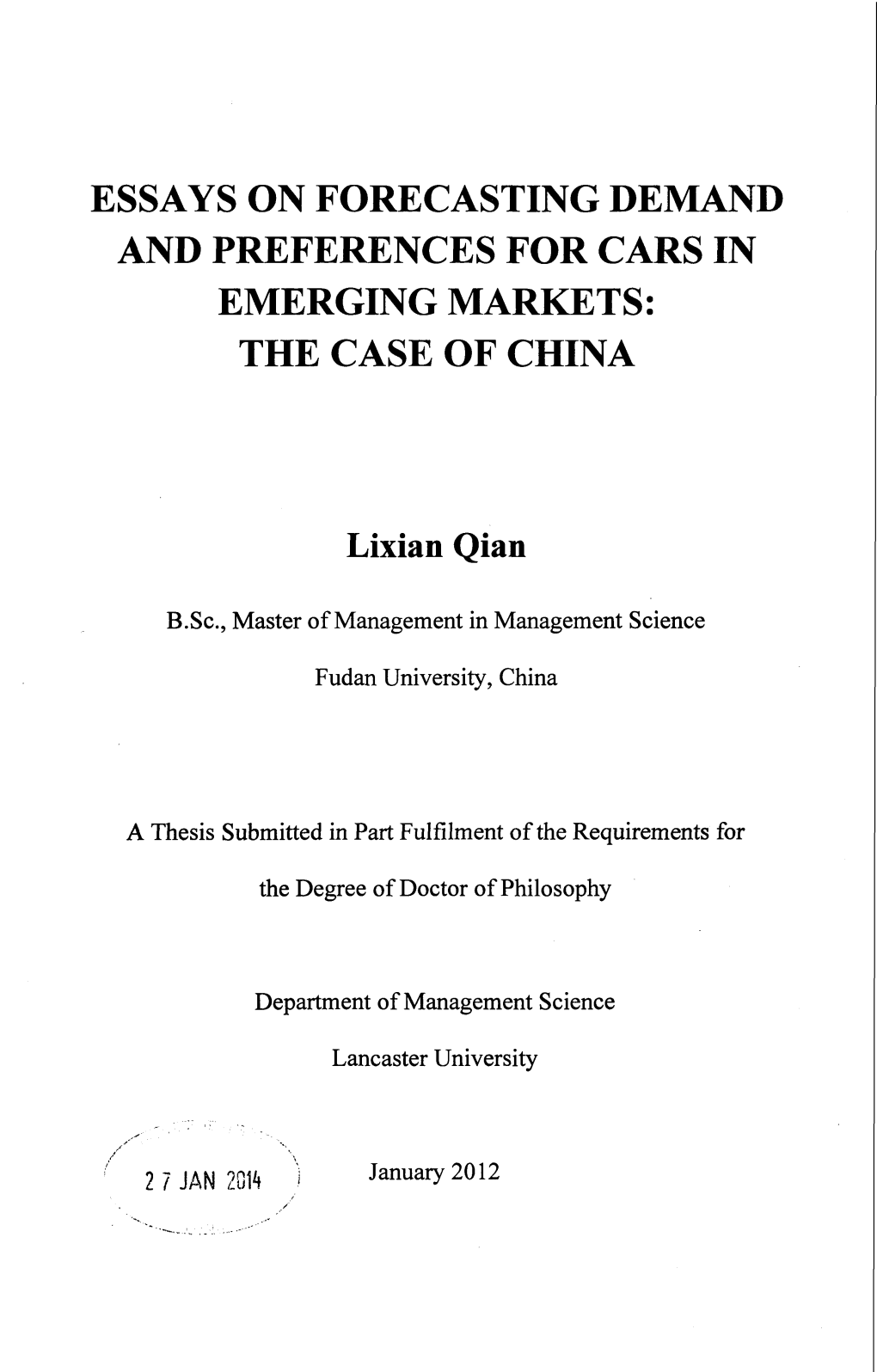 THE CASE of CHINA Lixian Qian