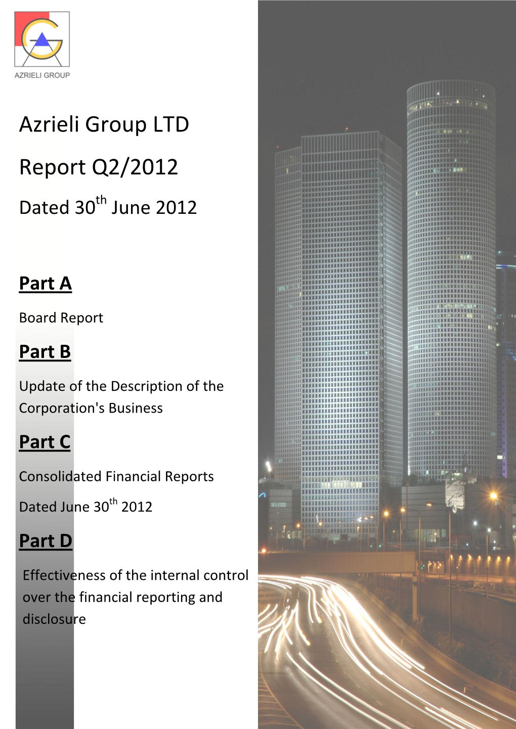 Azrieli Group LTD Report Q2/2012 Dated 30Th June 2012