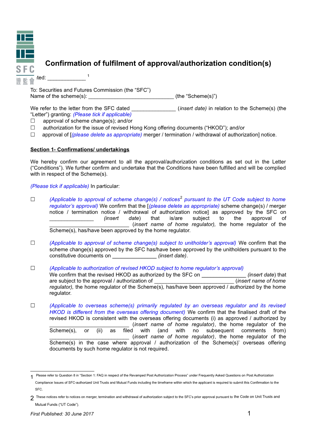 Confirmation of Fulfilment of Approval/Authorization Condition(S)