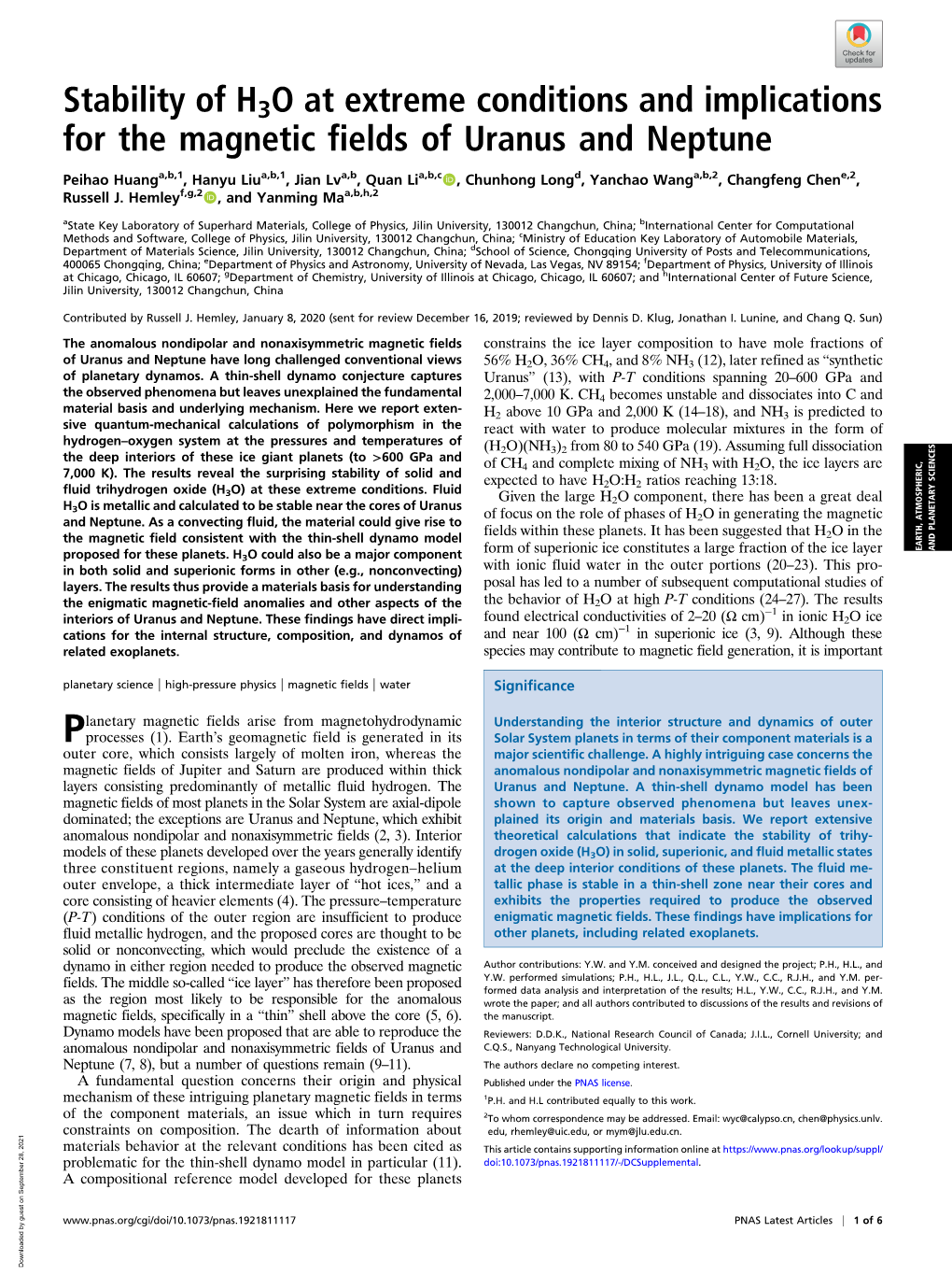 Stability of H3O at Extreme Conditions and Implications for the Magnetic Fields of Uranus and Neptune