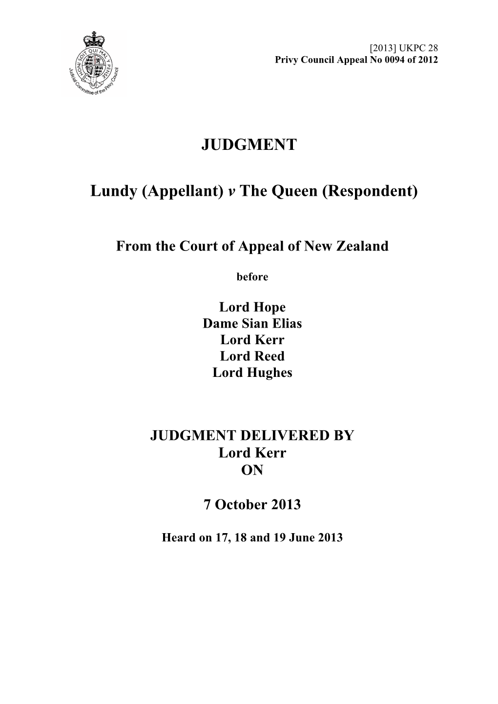 Lundy (Appellant) V the Queen (Respondent)