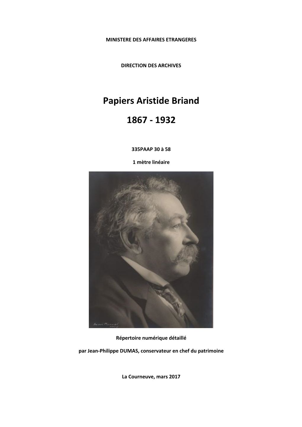 Papiers Aristide Briand 1867 - 1932
