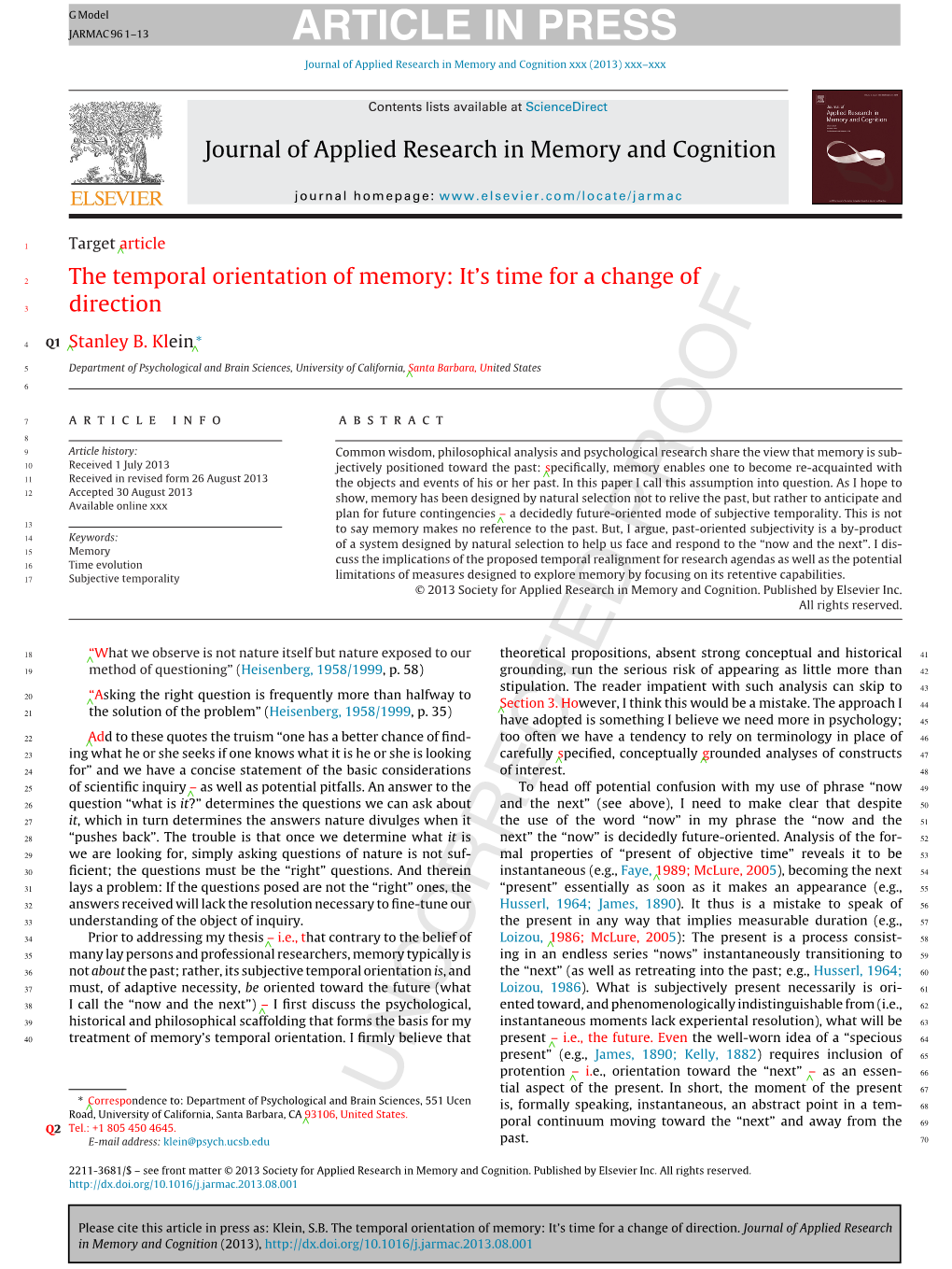 The Temporal Orientation of Memory: It’S Time for a Change Of