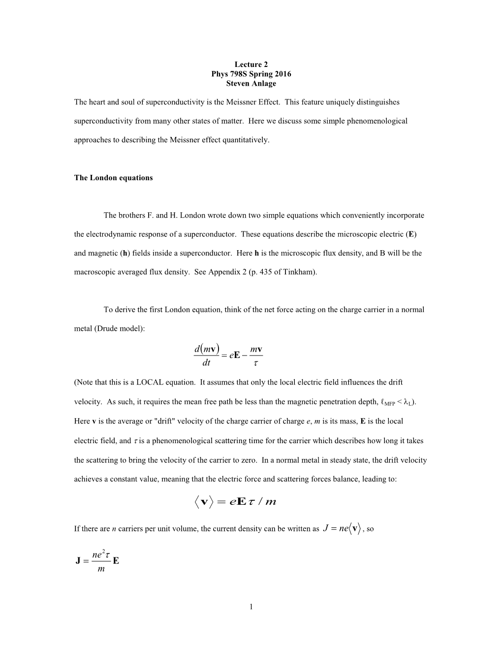 Lecture 2 Phys 798S Spring 2016 Steven Anlage