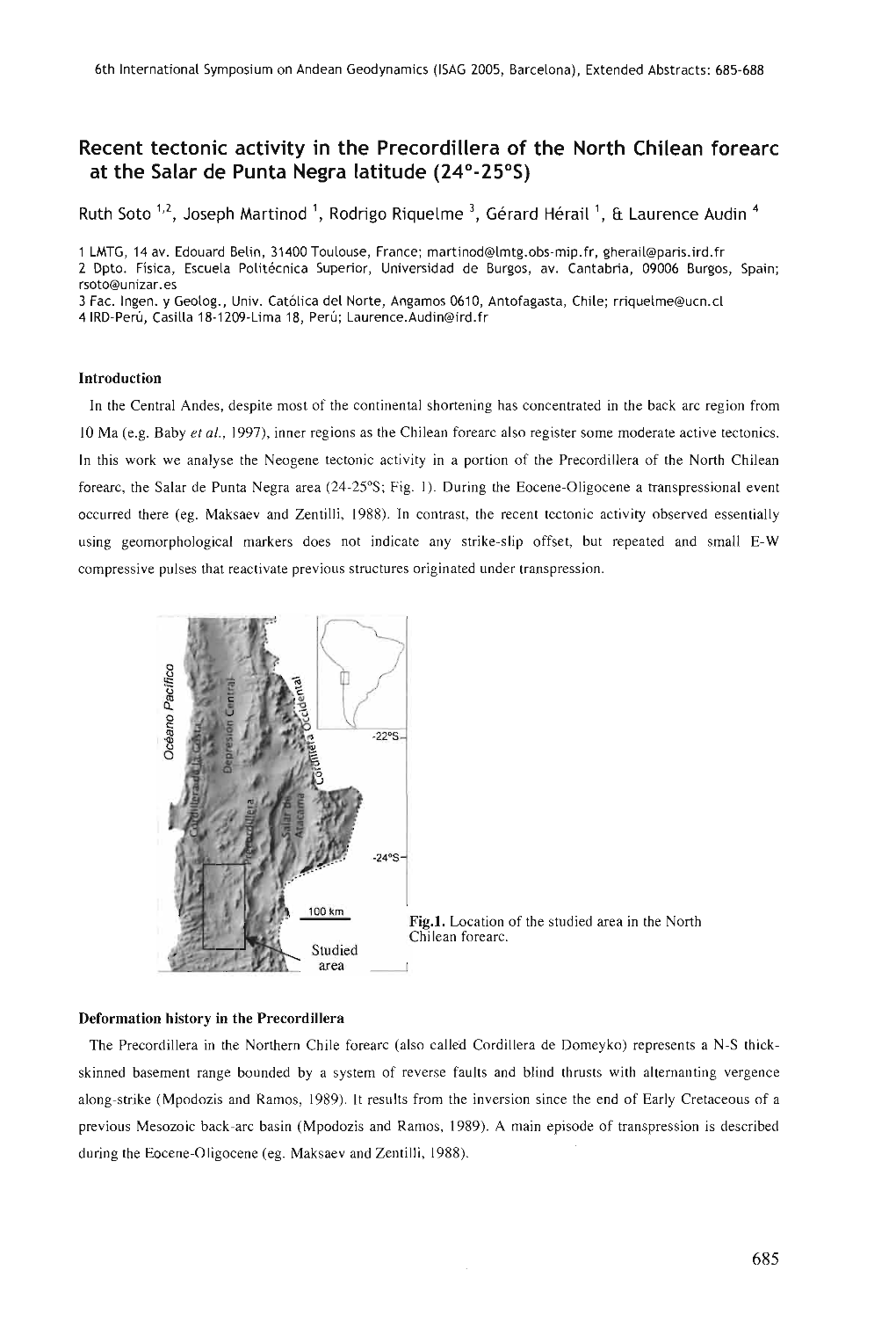 Recent Tectonic Activity in the Precordillera of the North Chilean Forearc at the 5Alar De Punta Negra Latitude (24°-25°5)