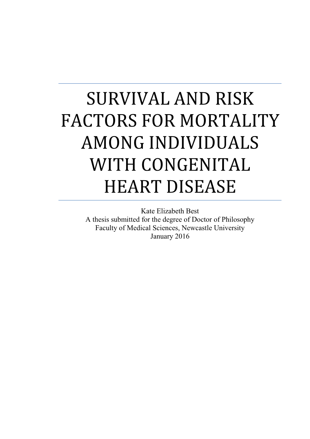 Survival and Risk Factors for Mortality Among Individuals with Congenital Heart Disease