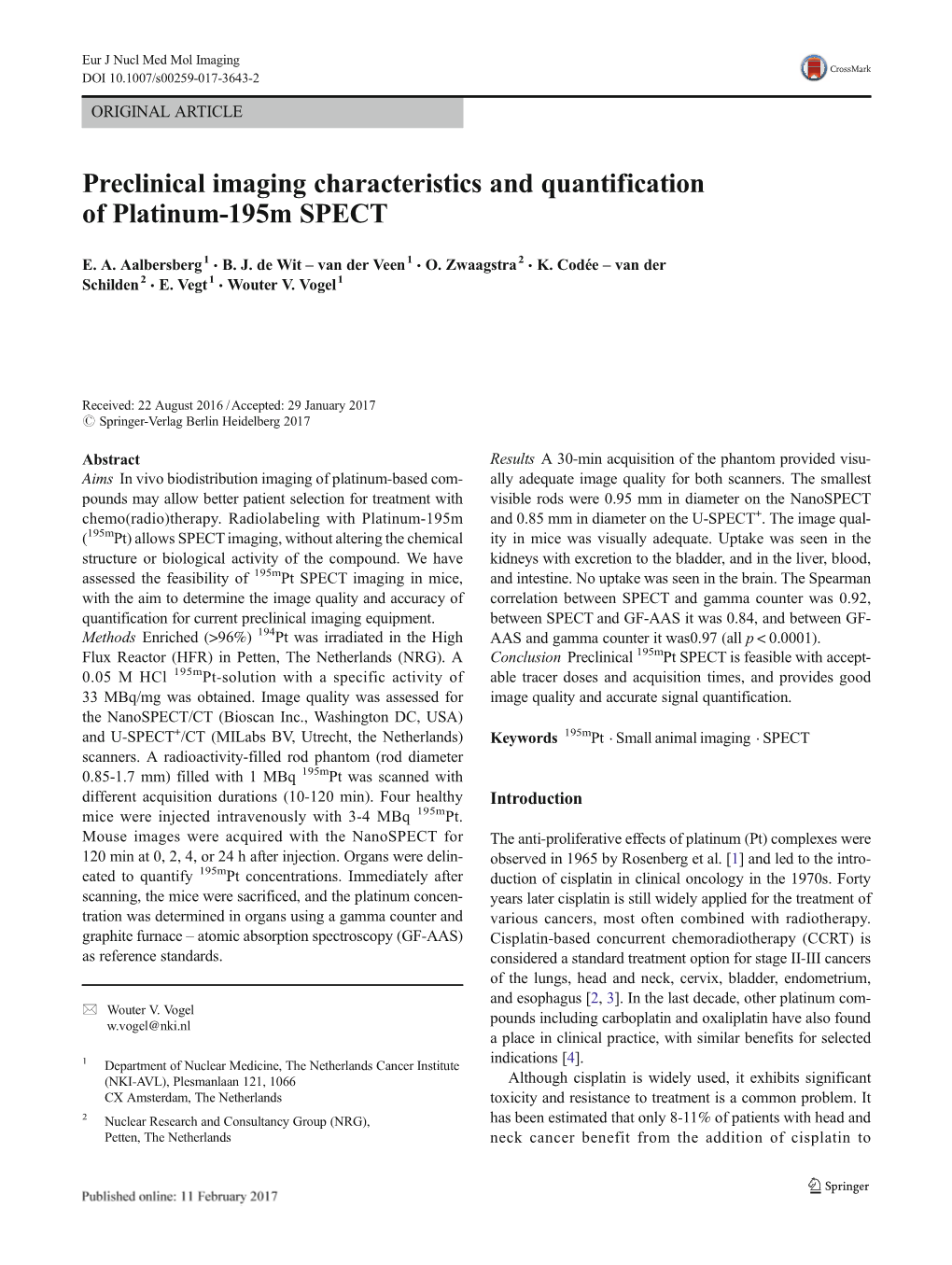 Preclinical Imaging Characteristics and Quantification of Platinum-195M SPECT