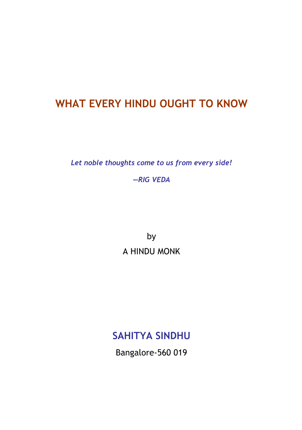 What Every Hindu Ought to Know