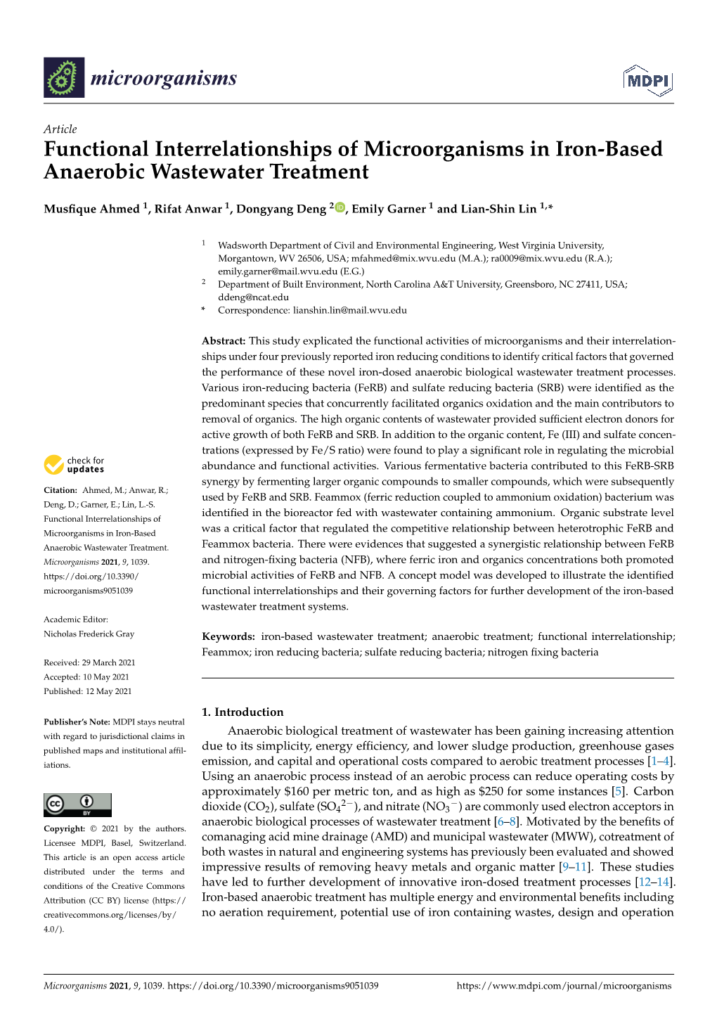 Functional Interrelationships of Microorganisms in Iron-Based Anaerobic Wastewater Treatment