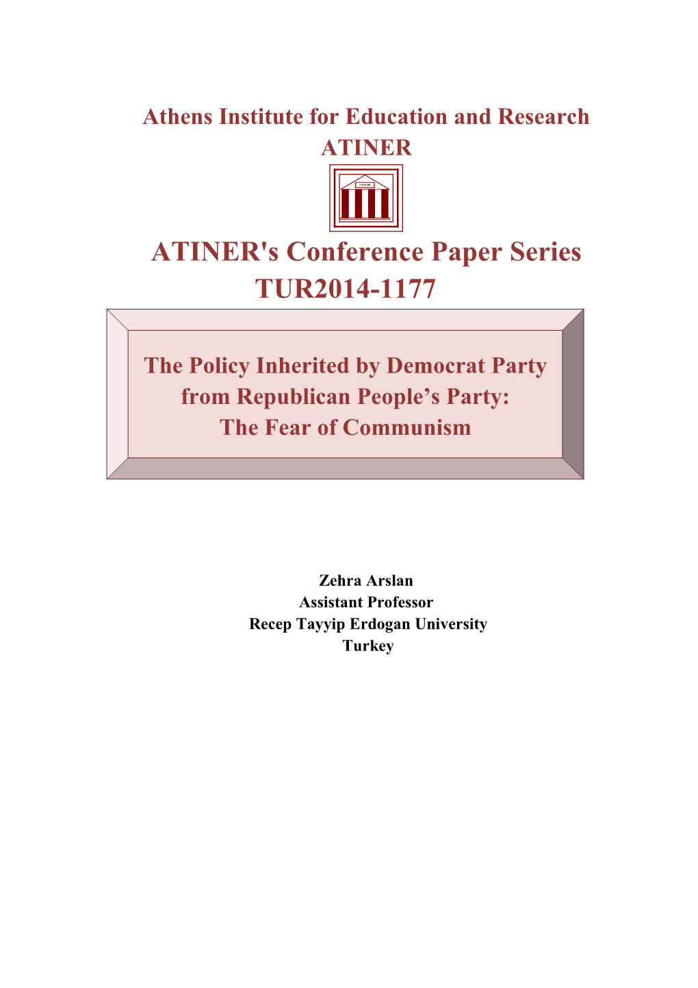 ATINER's Conference Paper Series TUR2014-1177