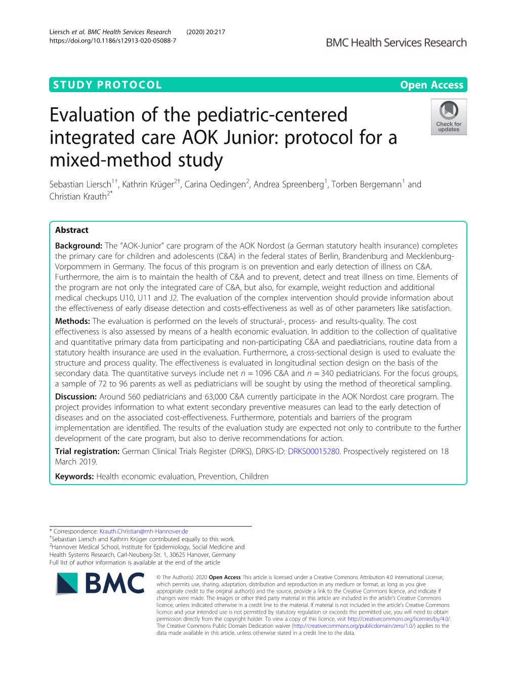 Evaluation of the Pediatric-Centered Integrated Care AOK Junior