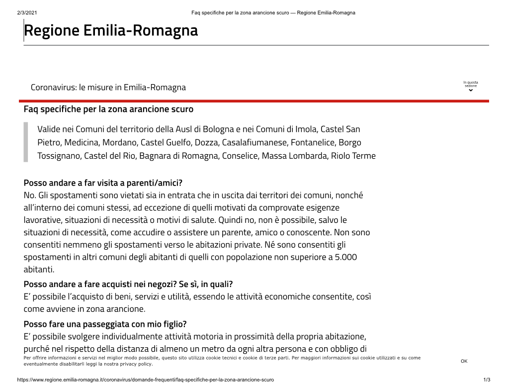 FAQ Regione Emilia Romagna Per Zona Arancione Scuro