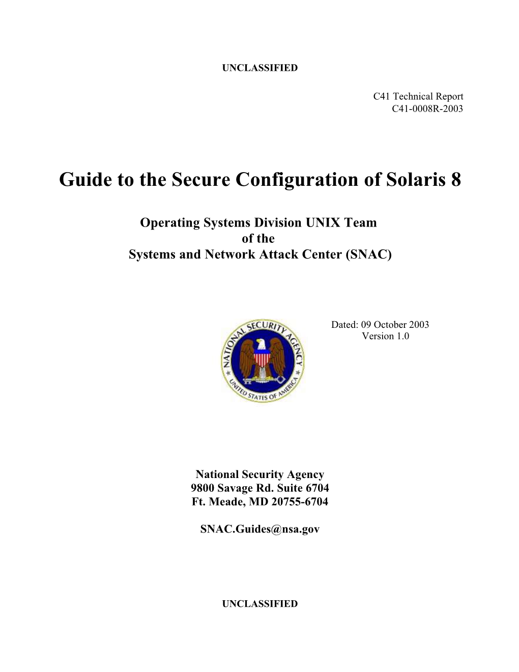 Guide to the Secure Configuration of Solaris 8