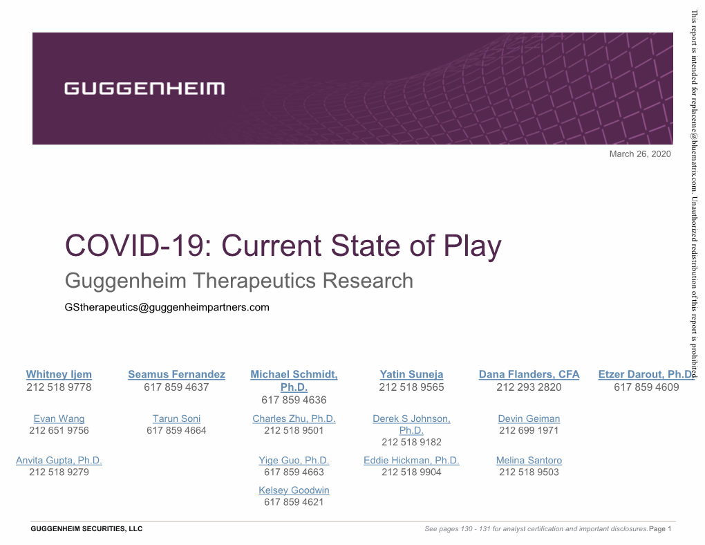 Guggenheim Covid-19 Current State of Play