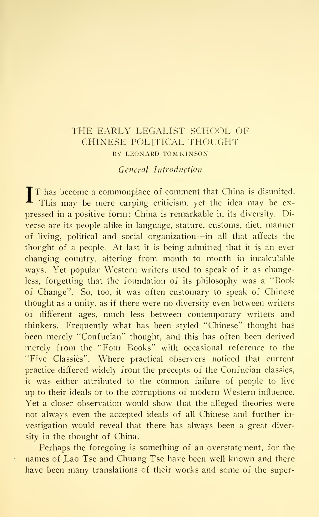 The Early Legalist School of Chinese Political Thought