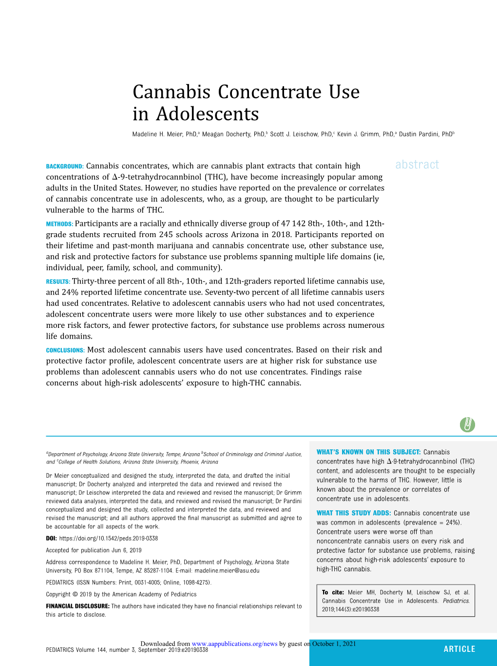 Cannabis Concentrate Use in Adolescents Madeline H