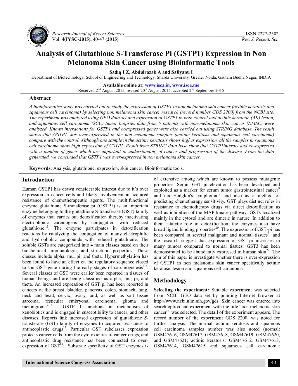 Analysis of Glutathione S-Transferase Pi (GSTP1) Expression in Non