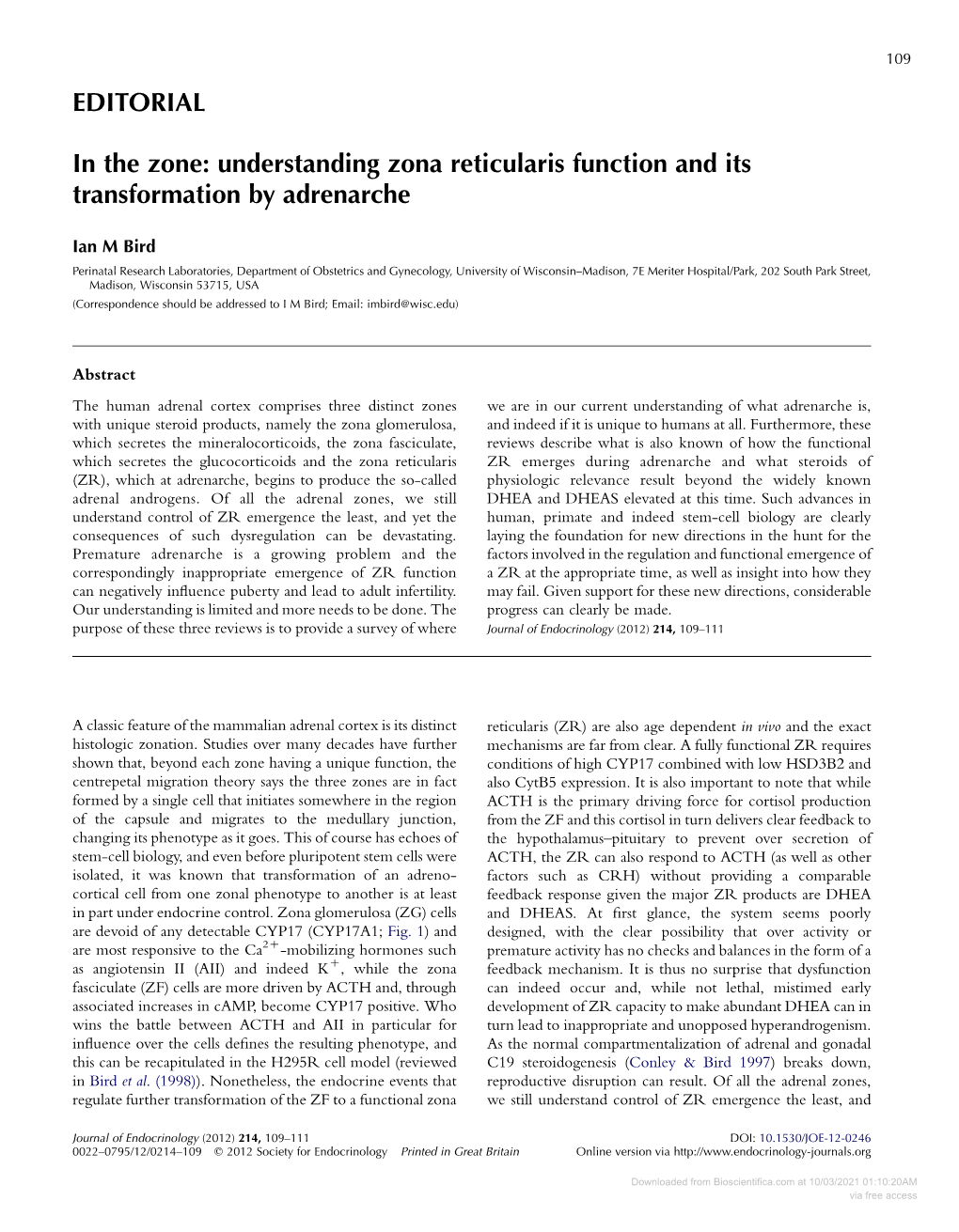 Understanding Zona Reticularis Function and Its Transformation by Adrenarche