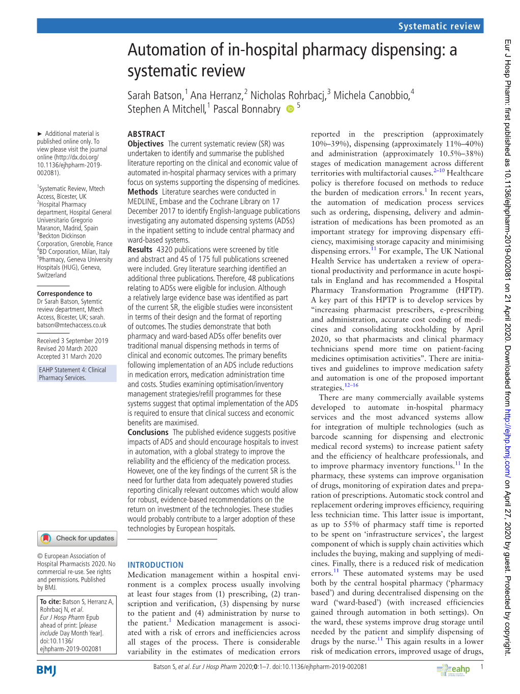 Automation of In-Hospital Pharmacy Dispensing: a Systematic Review