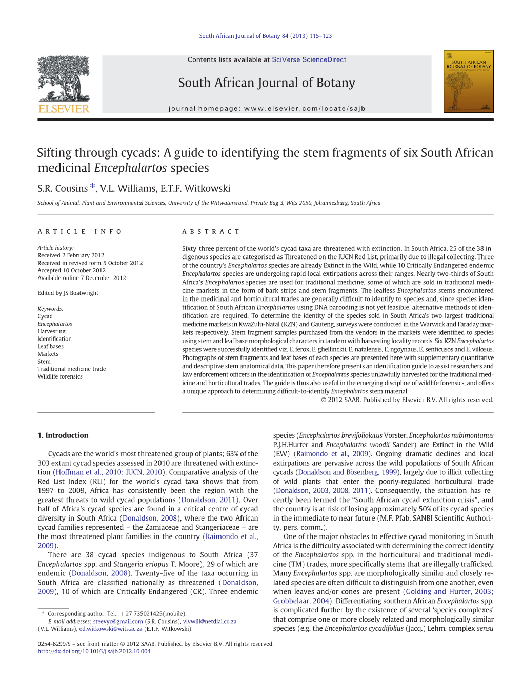 A Guide to Identifying the Stem Fragments of Six South African Medicinal Encephalartos Species