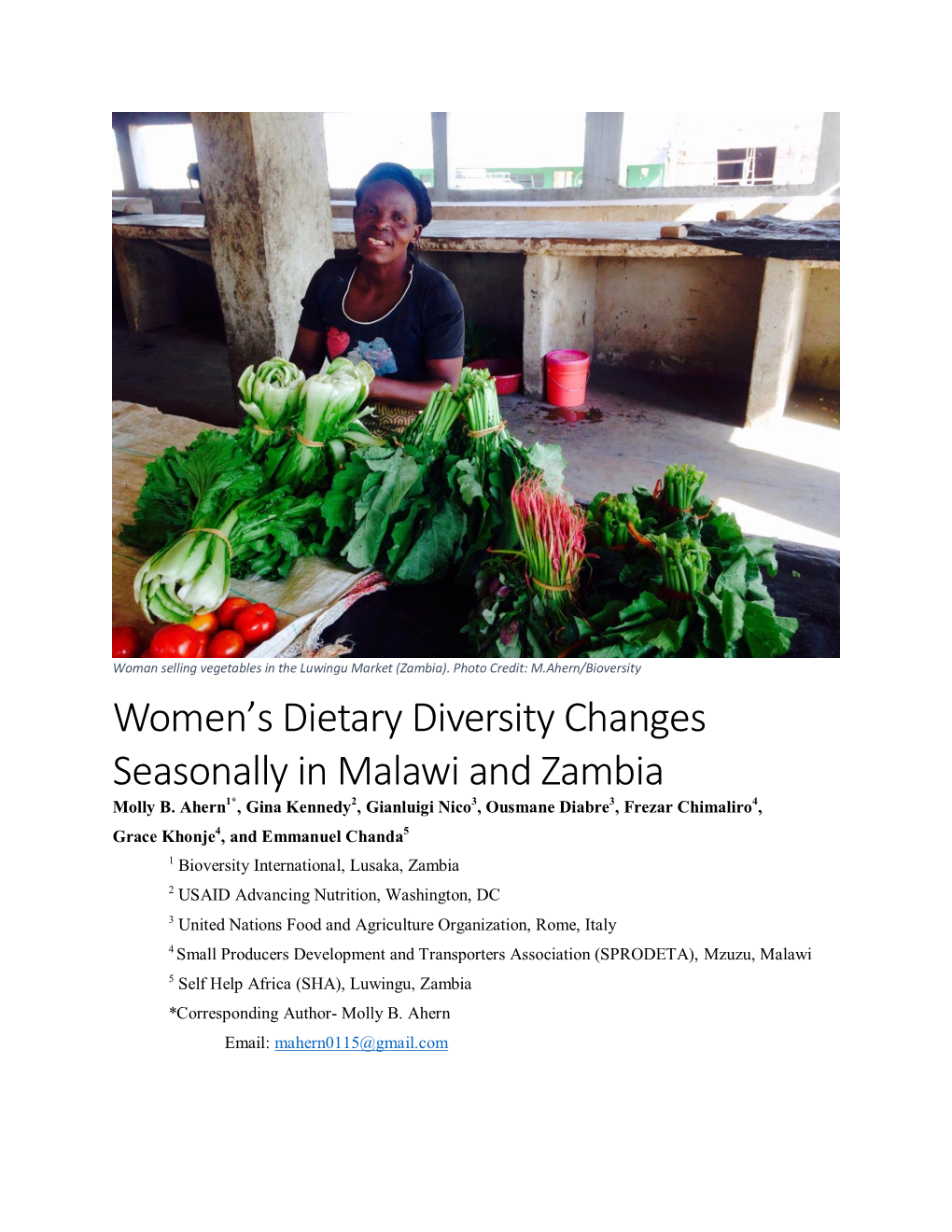 Women's Dietary Diversity Changes Seasonally in Malawi and Zambia