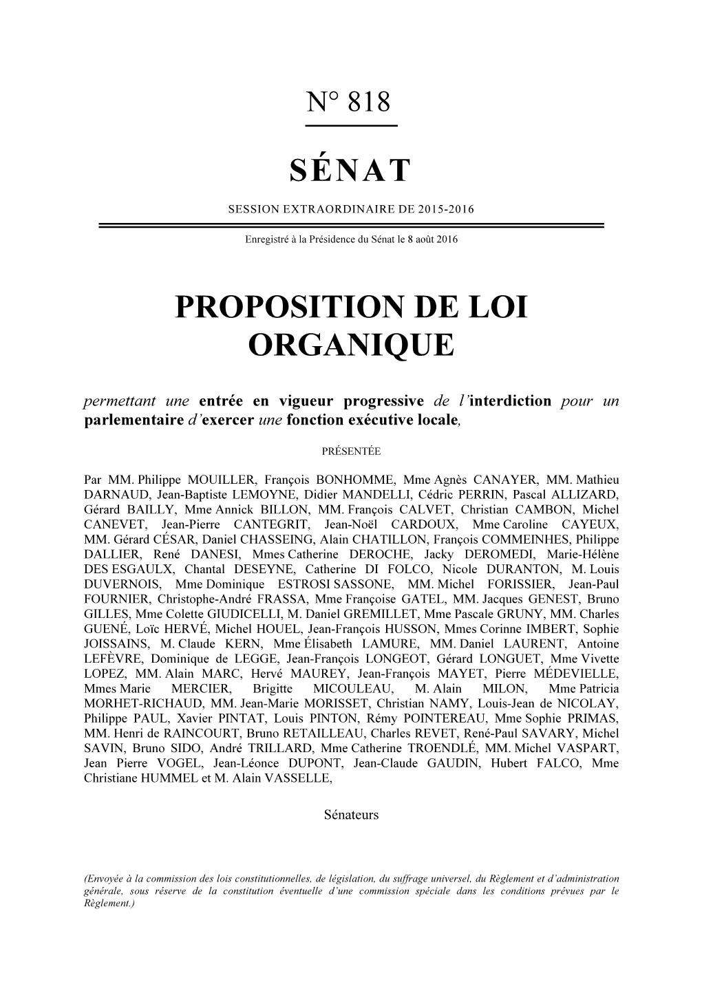 Sénat Proposition De Loi Organique