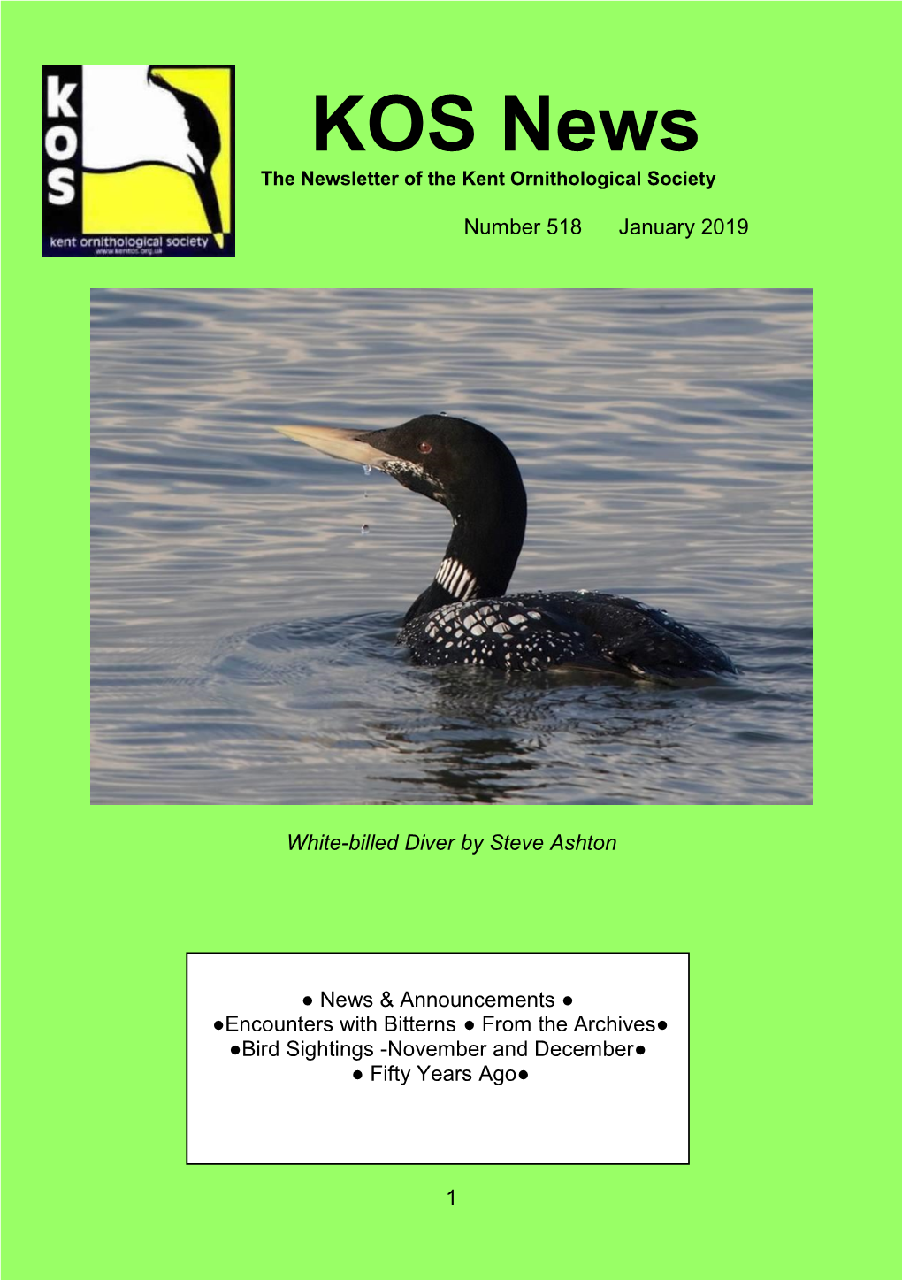 KOS News the Newsletter of the Kent Ornithological Society