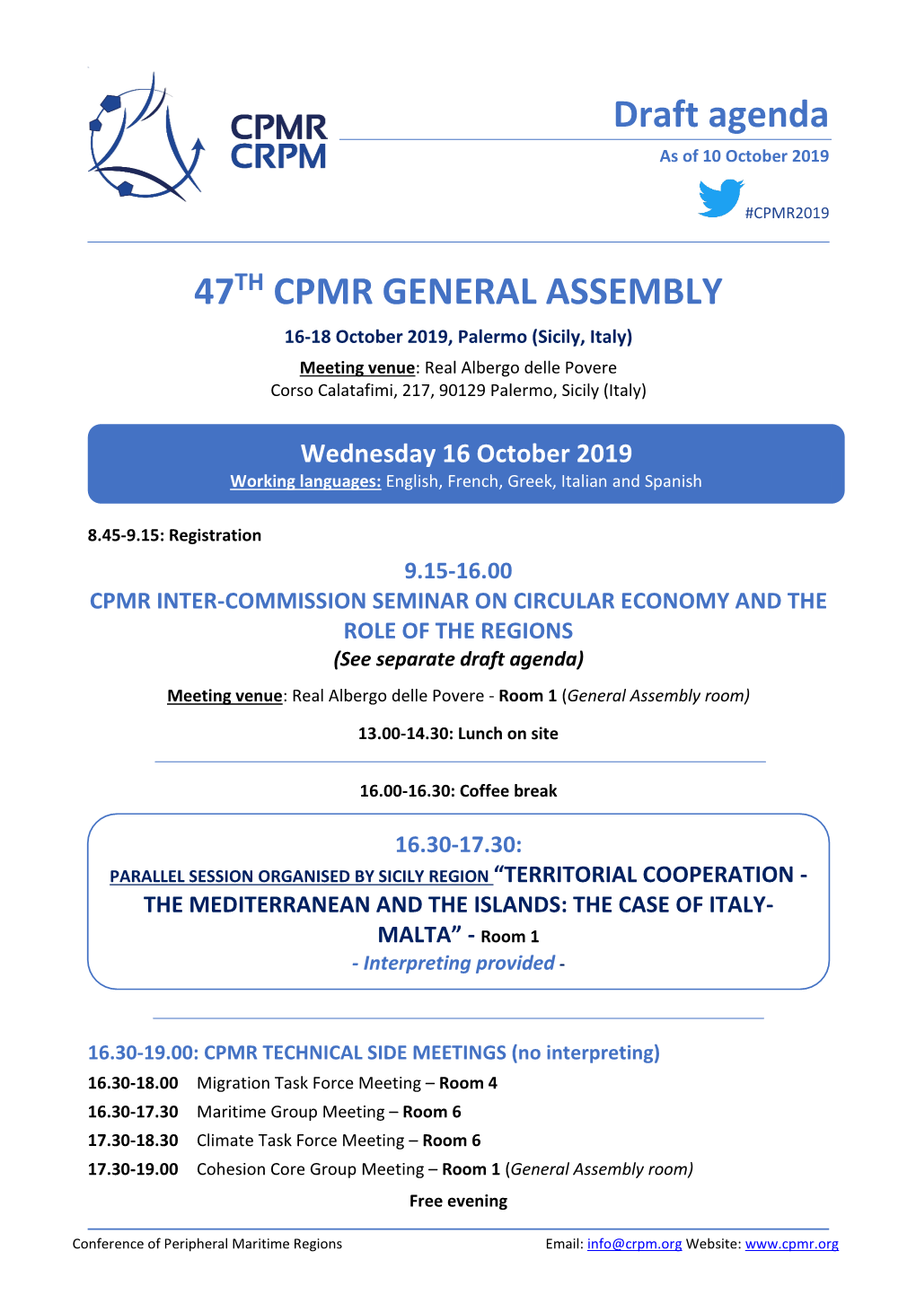 Draft Agenda 47TH CPMR GENERAL ASSEMBLY