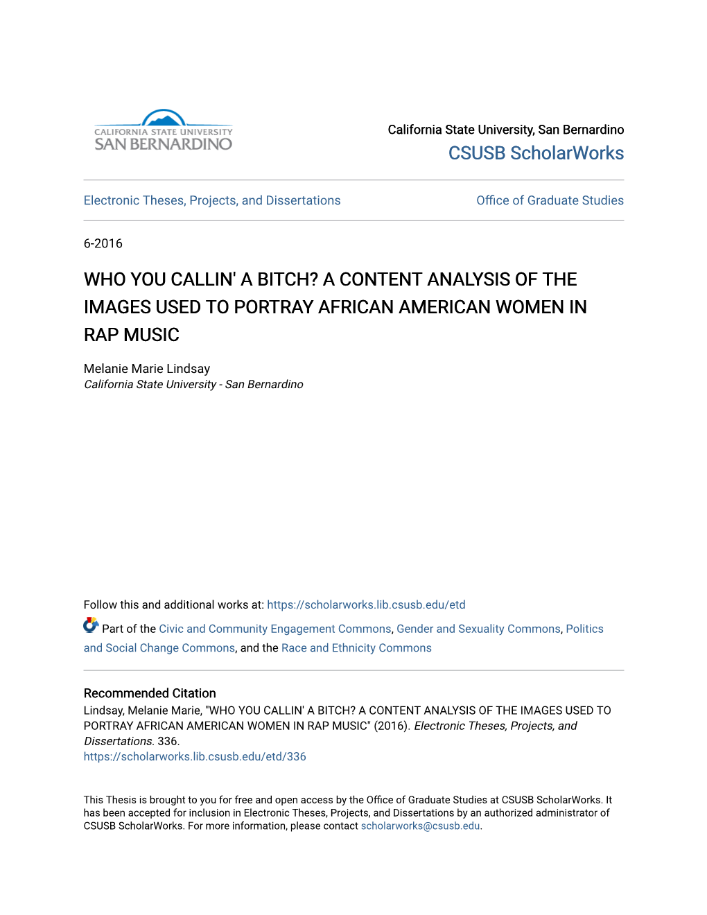 A Content Analysis of the Images Used to Portray African American Women in Rap Music