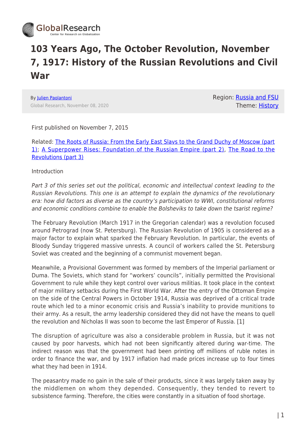 History of the Russian Revolutions and Civil War