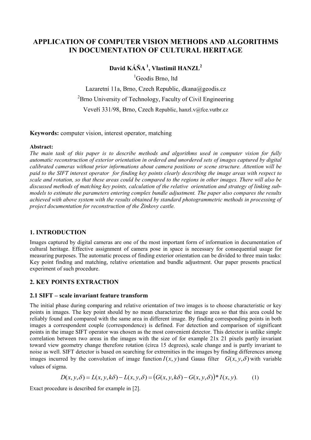 Application of Computer Vision Methods and Algorithms in Documentation of Cultural Heritage