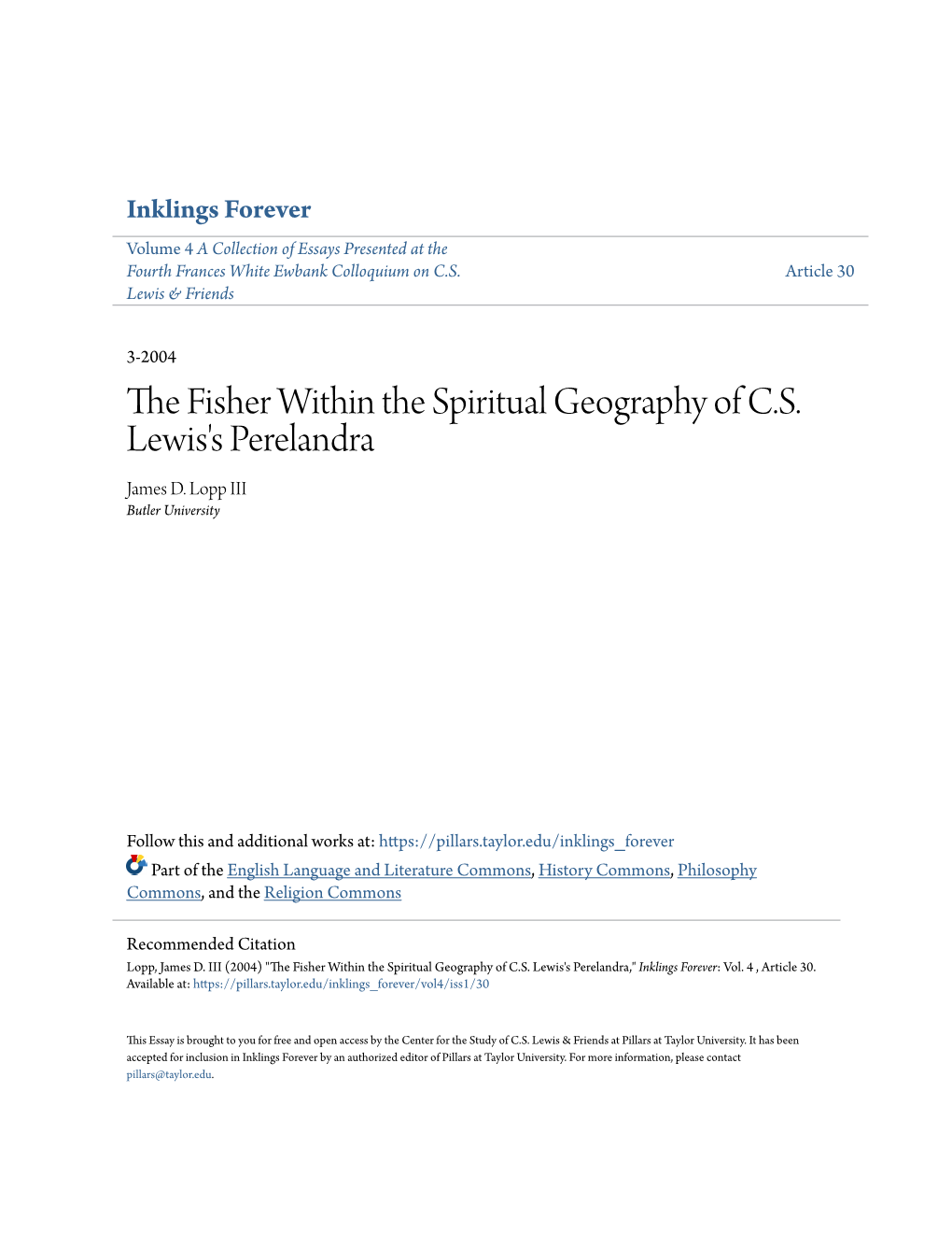 The Fisher Within the Spiritual Geography of C.S. Lewis's Perelandra