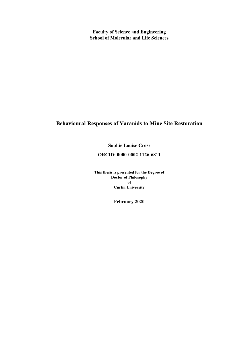 Behavioural Responses of Varanids to Mine Site Restoration