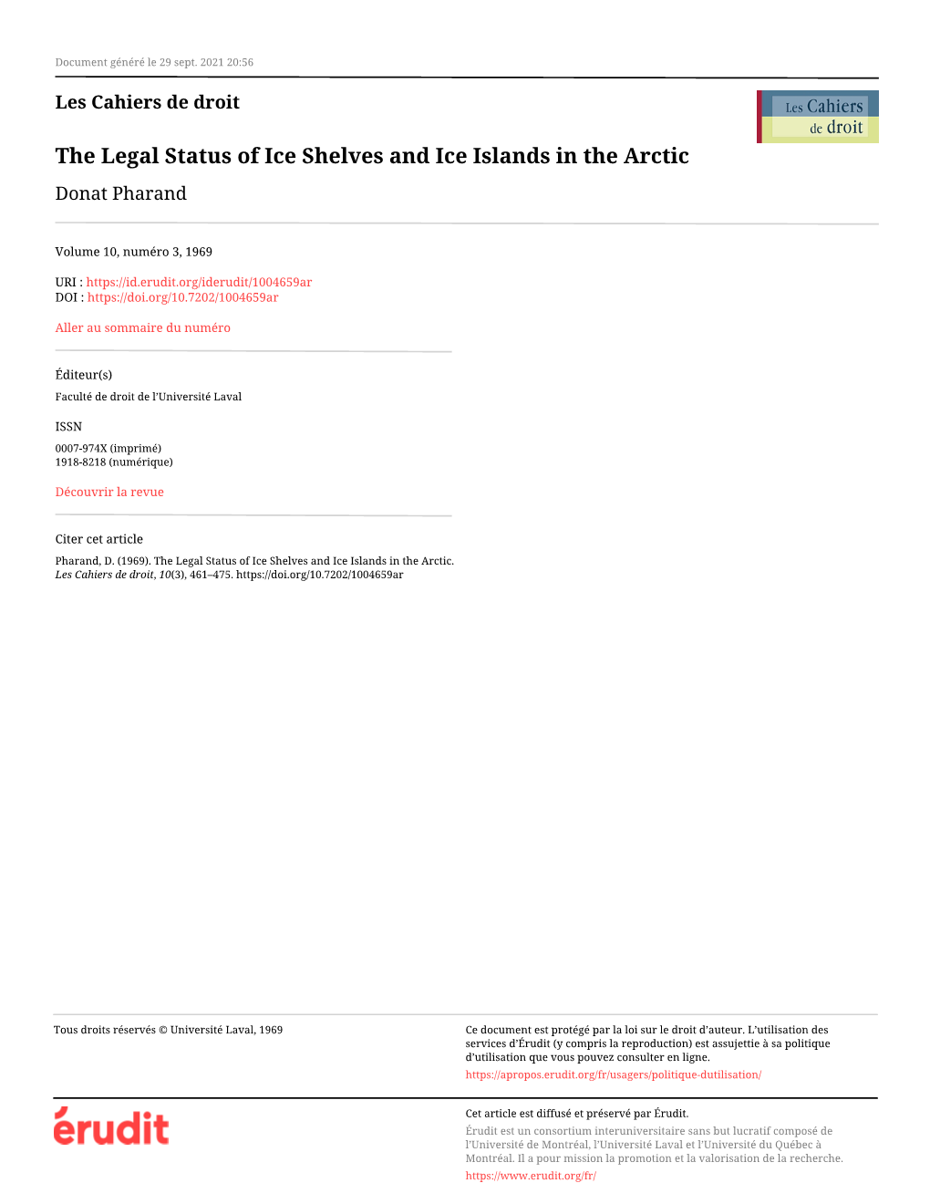 The Legal Status of Ice Shelves and Ice Islands in the Arctic Donat Pharand