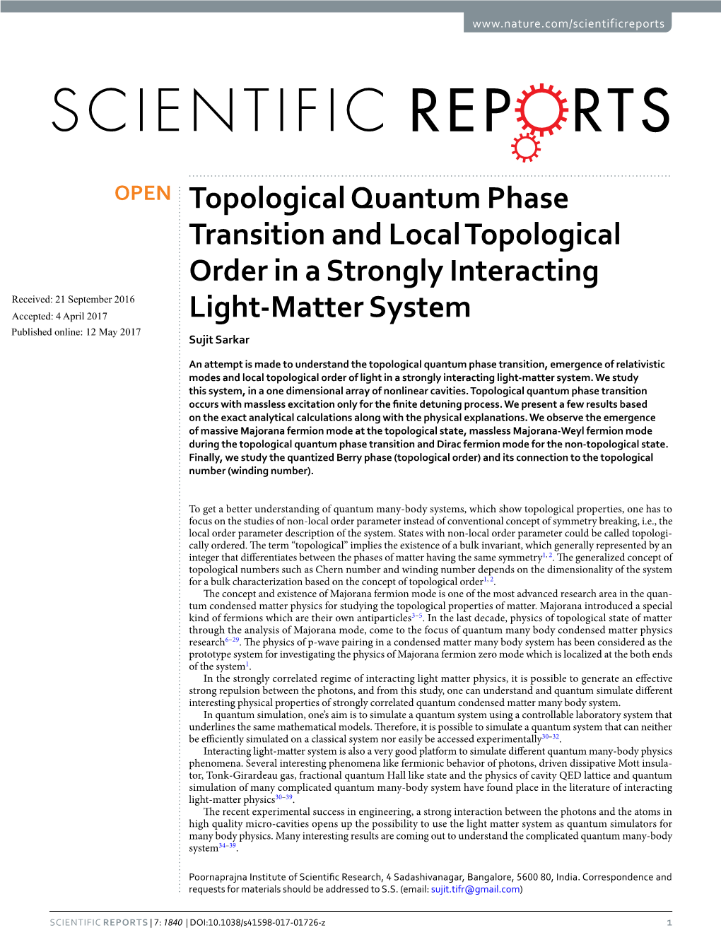 Topological Quantum Phase Transition and Local Topological