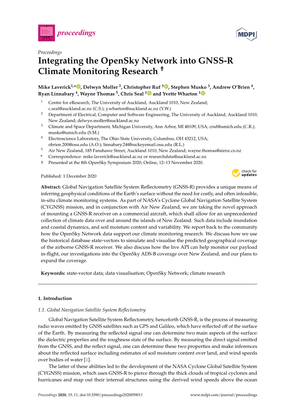 Integrating the Opensky Network Into GNSS-R Climate Monitoring Research †