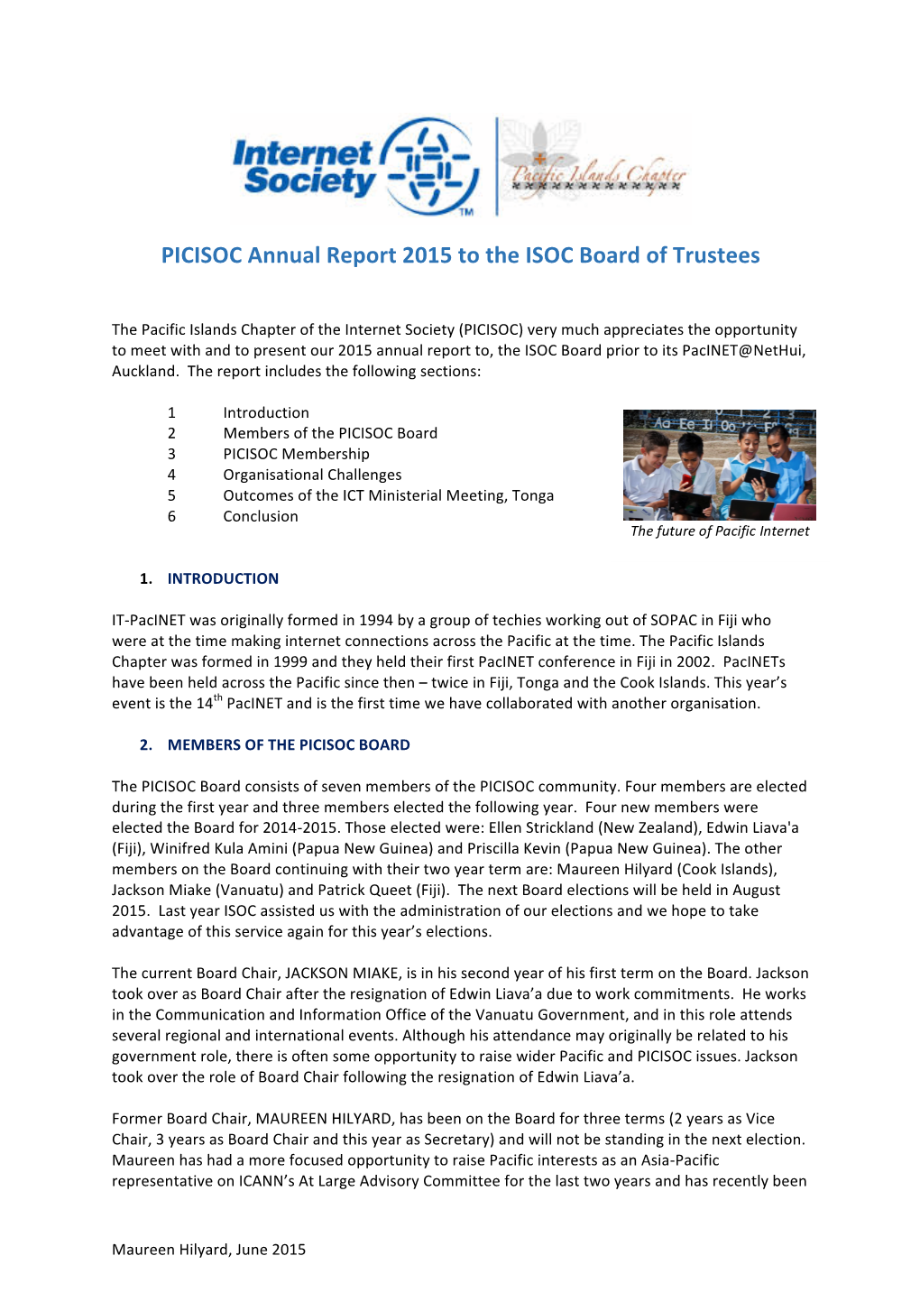 PICISOC Annual Report 2015 to the ISOC Board of Trustees