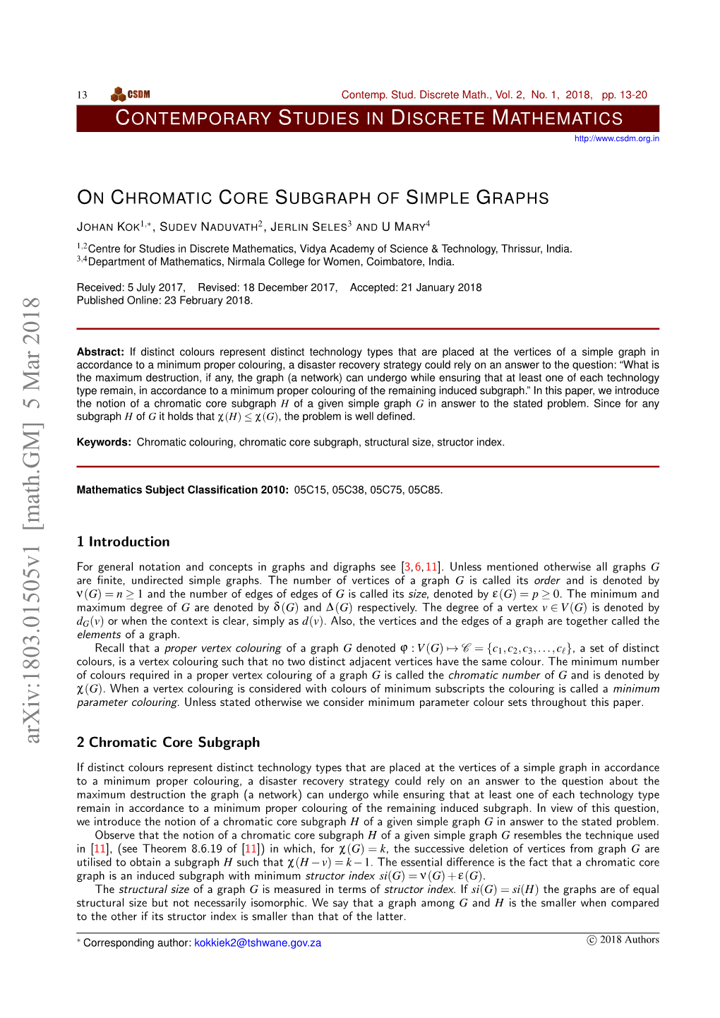 Arxiv:1803.01505V1 [Math.GM] 5 Mar 2018