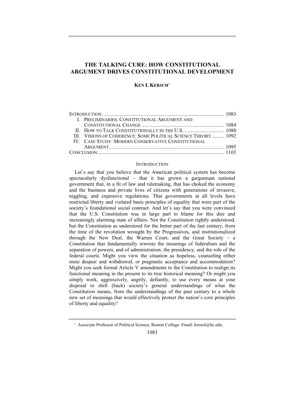 The Talking Cure: How Constitutional Argument Drives Constitutional Development