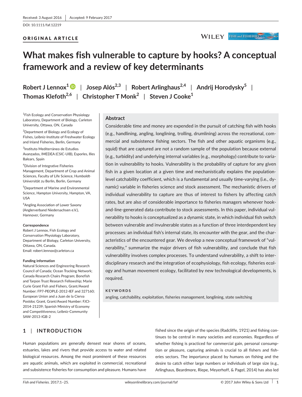 What Makes Fish Vulnerable to Capture by Hooks? a Conceptual Framework and a Review of Key Determinants