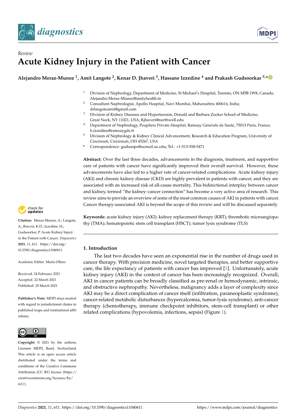 Acute Kidney Injury in the Patient with Cancer