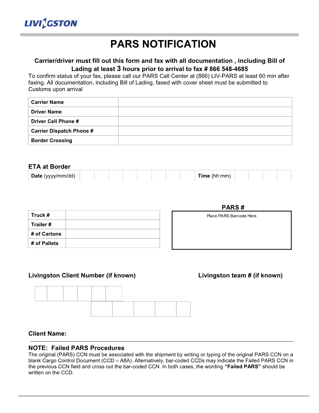 Carrier/Driver Must Fill out This Form and Fax with All Documentation , Including Bill