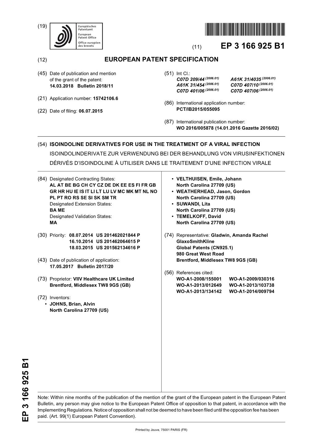 Isoindoline Derivatives for Use in The