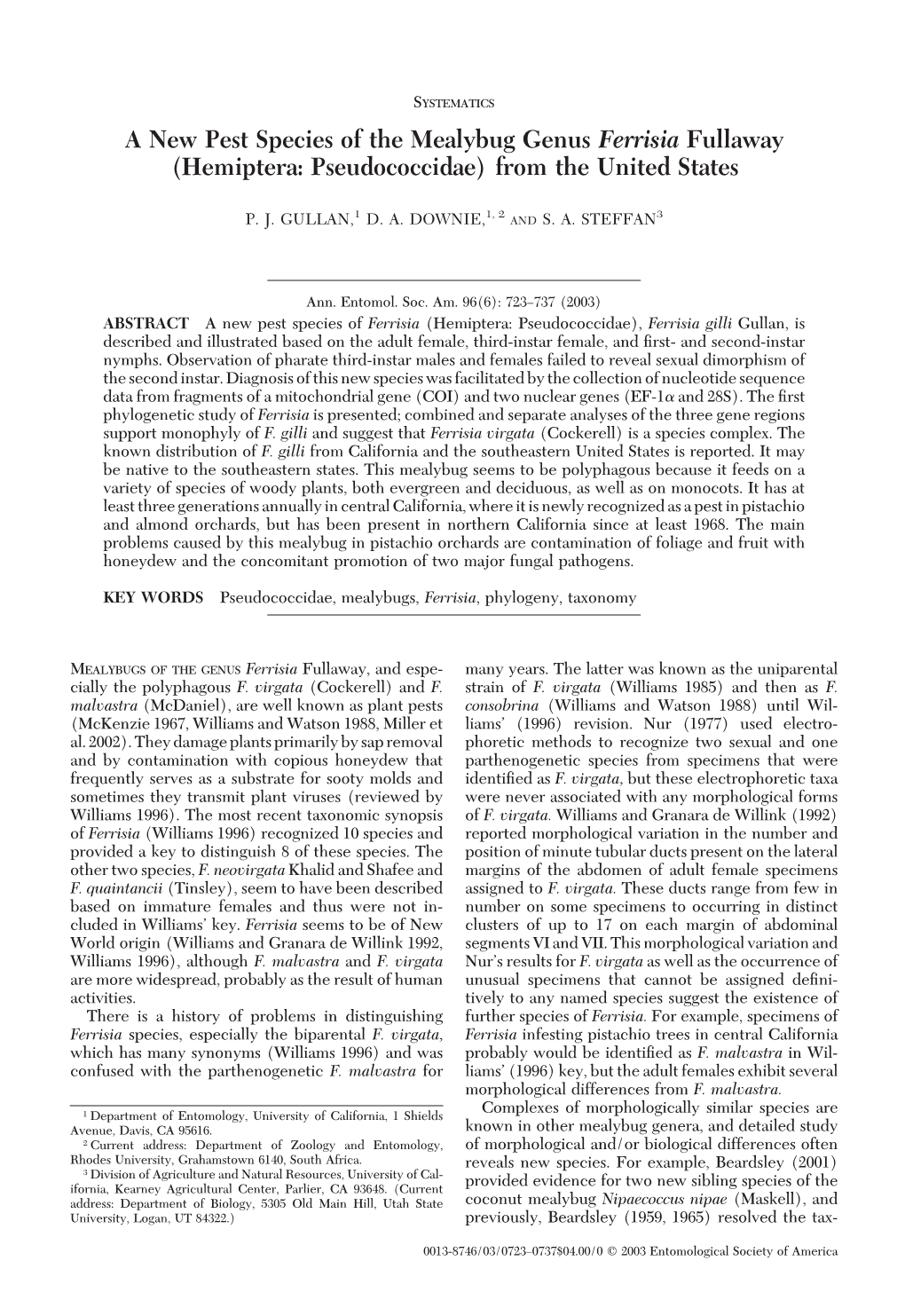 A New Pest Species of the Mealybug Genus Ferrisia Fullaway (Hemiptera: Pseudococcidae) from the United States